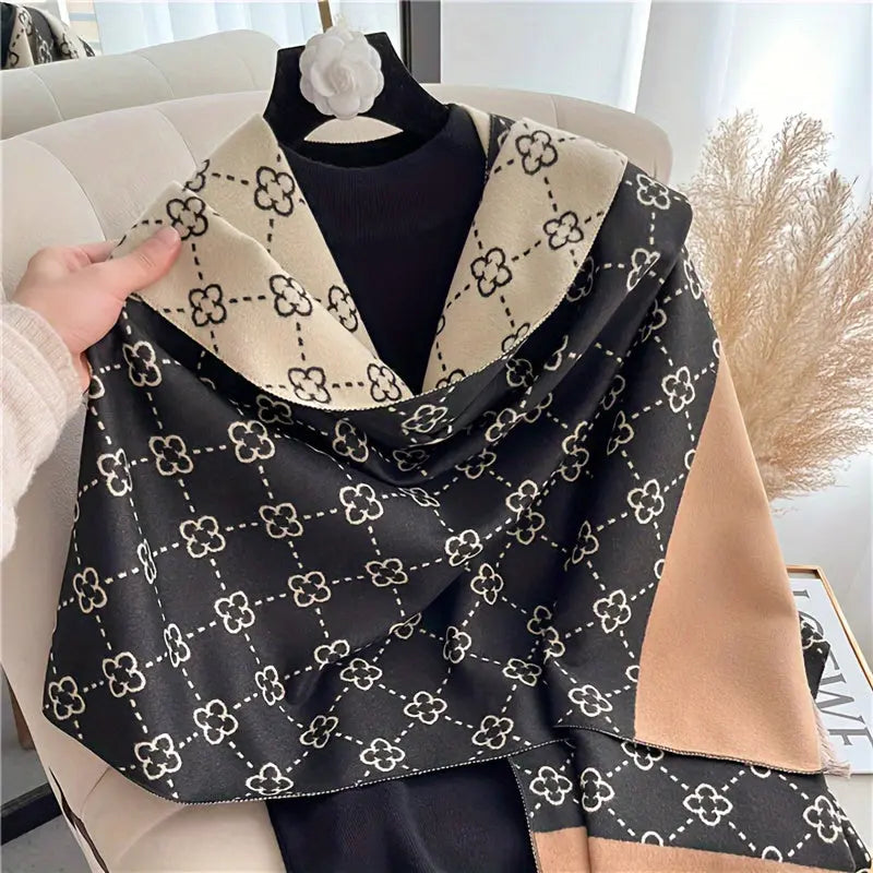 Double-Sided Jacquard Polyester Scarf for Women - Basic Style, 100% Polyester, Tie-Dye Pattern, Inelastic, Casual Weekend Wear, Warm, Decorative, Windproof Shawl for Office Use MyFave Boutique