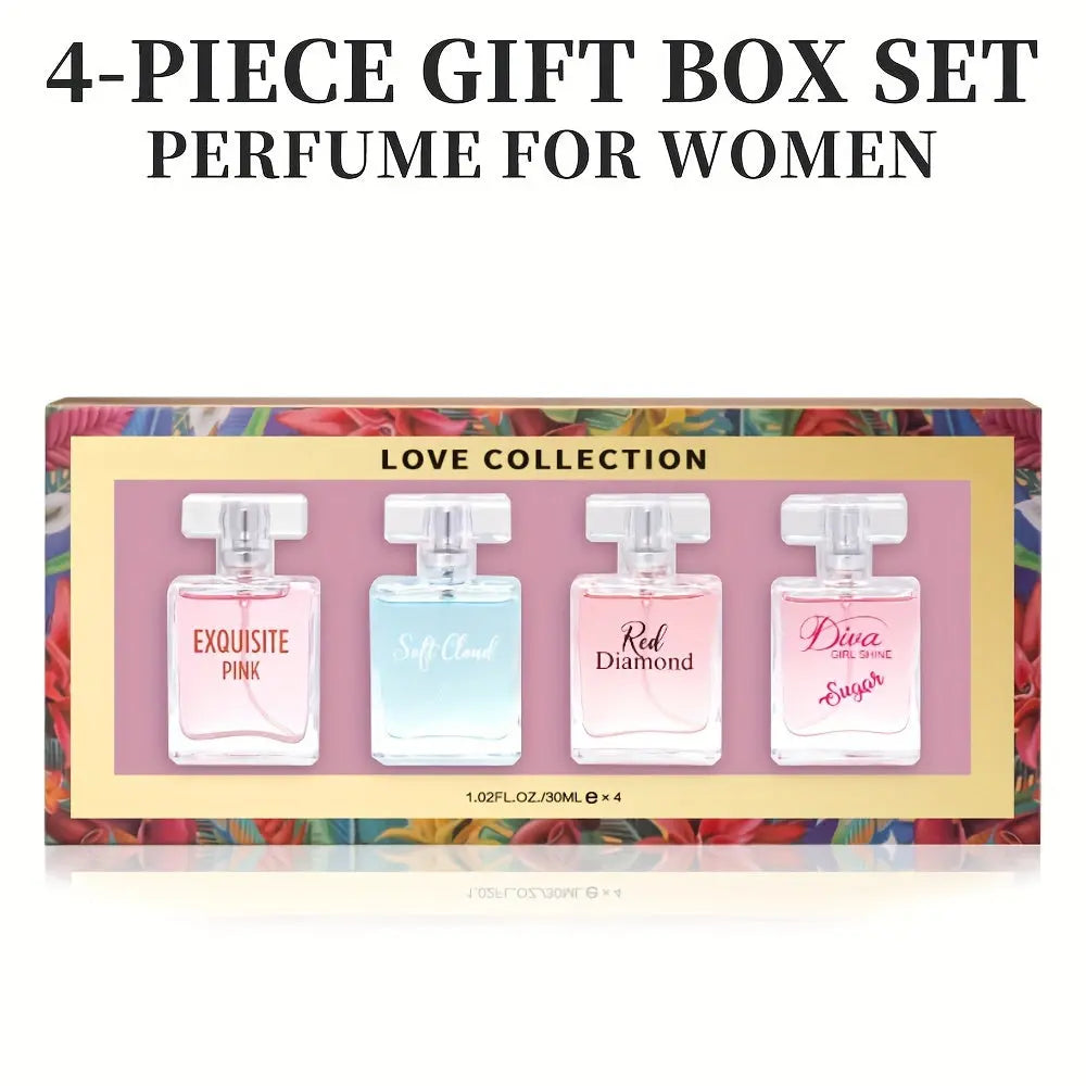 4-Piece Set, Women's Eau De Parfuma Spray Gift Box, Long Lasting Fragrance, 4 Different Flavor, Perfect For Holiday Gifts, Dating, Daily Life, Parties, 1.02 Fl Oz/bottle MyFave Boutique