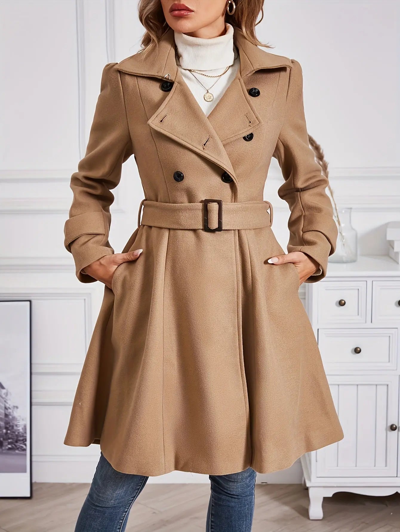 Elegant Belted Trench Coat for Women - Chic Lapel Collar, Long Sleeve, Solid Color, Machine Washable - Perfect for Fall/Winter MyFave Boutique