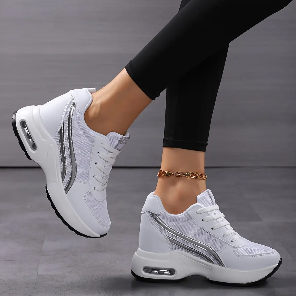 Women's Breathable Mesh Sneakers - Casual Lace-Up, Height-Boosting Platform Shoes with Air Cushion Comfort for All Seasons MyFave Boutique