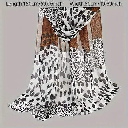 Boho Style Leopard Print Scarf for Women - 100% Polyester, Inelastic, Non-Feathered, Printed Chiffon Shawl - Windproof, Warm, Breathable Head Wrap for Going Out, Travel, Beach - 1PCS MyFave Boutique