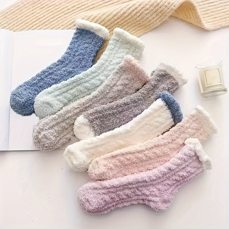 7 pairs 7 Pairs Warm Coral Fleece Plush Slipper Socks for Women, Cozy Fall & Winter Home Socks MyFave Boutique