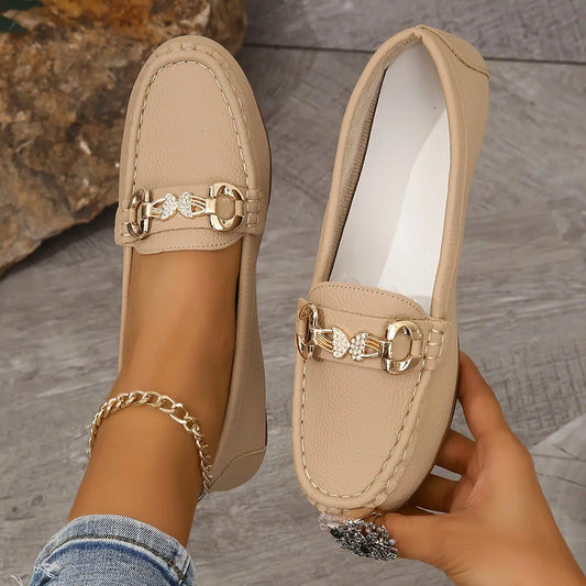 Women's Metallic Buckle Loafers, Slip-On Soft Sole Comfy Low-Top Non-Slip Shoes MyFave Boutique