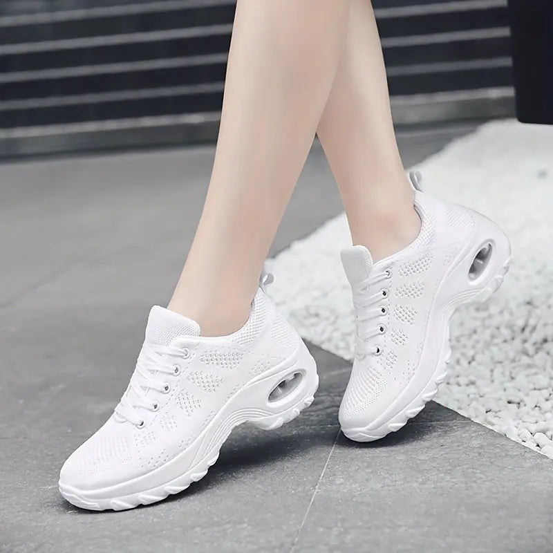 Women's Solid Color Minimalist Sneakers, Lace Up Breathable Comfy Platform Shoes, Versatile Low-top Soft Air Cushion Shoes MyFave Boutique