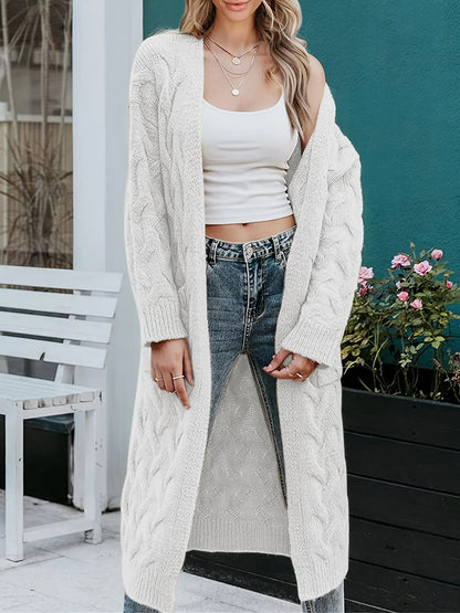 Cable Knit Long Cardigan Coat for Women - Open Front Loose Sweater with Pockets MyFave Boutique