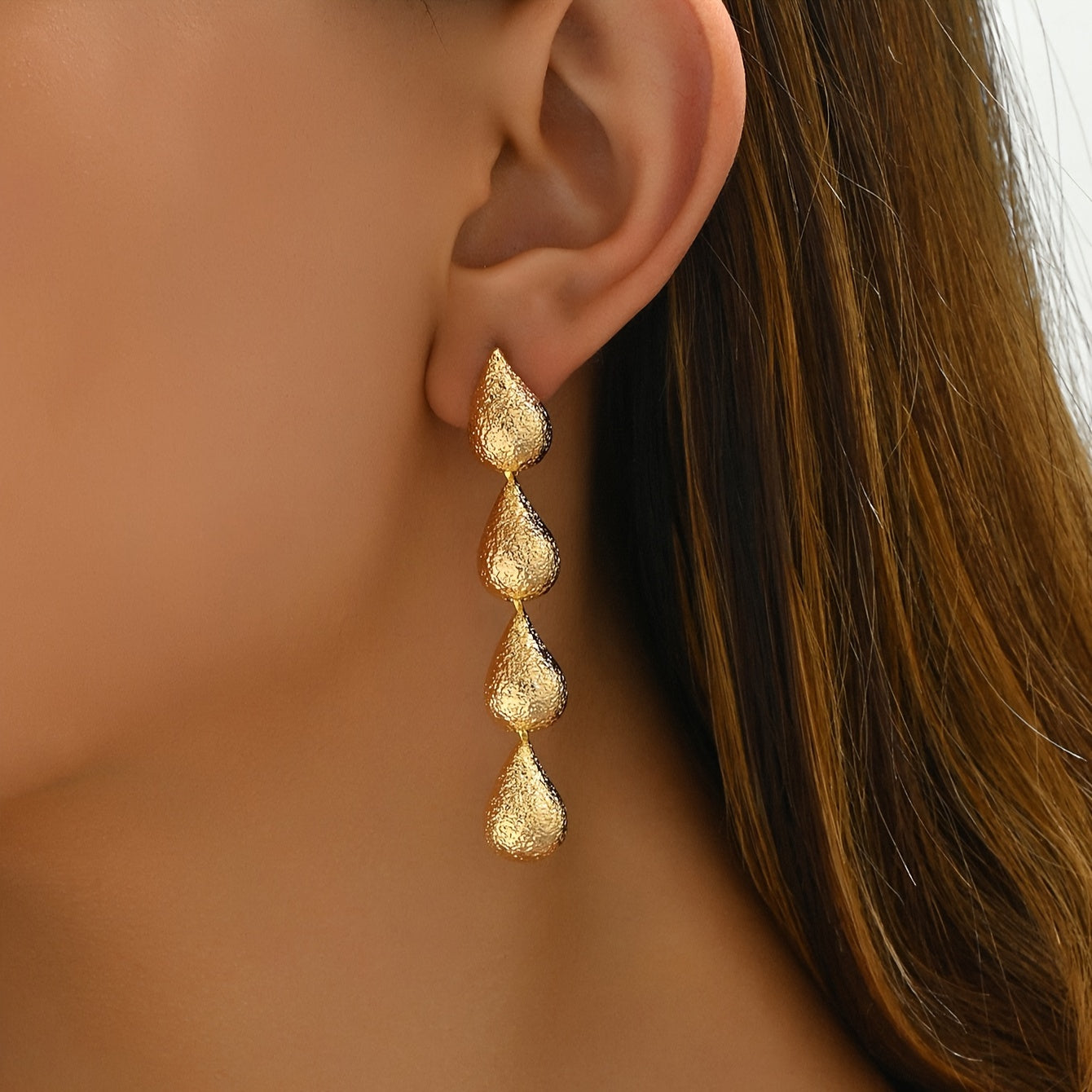 1pair Fashion And Retro Golden Waterdrop Beads Pendant Earrings, Combine Well With Any Outfit MyFave Boutique