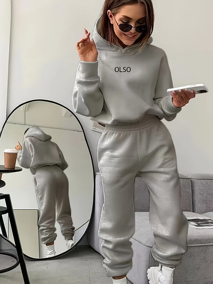 two-piece Women's Casual Letter Print Hoodie and Sweatpants Set - Comfortable and Stylish Outfit for Everyday Wear MyFave Boutique