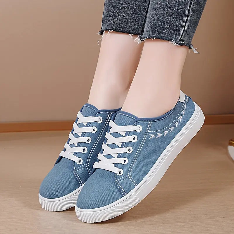 Women's Simple Canvas Shoes, Casual Lace Up Outdoor Shoes, Comfortable Low Top Sneakers MyFave Boutique