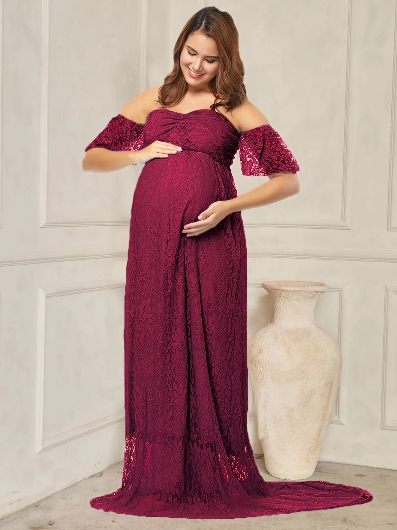 Women's Maternity Solid Off Shoulder Maxi Dress For Party/wedding/formal Prom, Pregnant Women's Clothing, Coquette Style, Gender Reveal MyFave Boutique