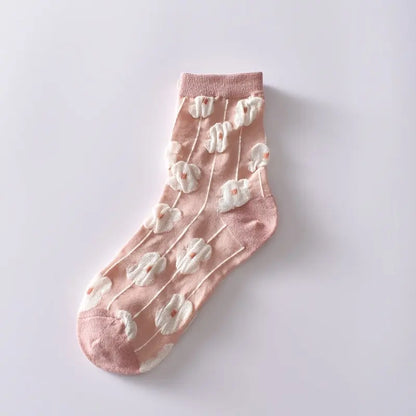 6 Pairs Flower Bubble Cable Crew Socks, Lightweight & Comfy Mid-tube Socks, Women's Stockings & Hosiery MyFave Boutique