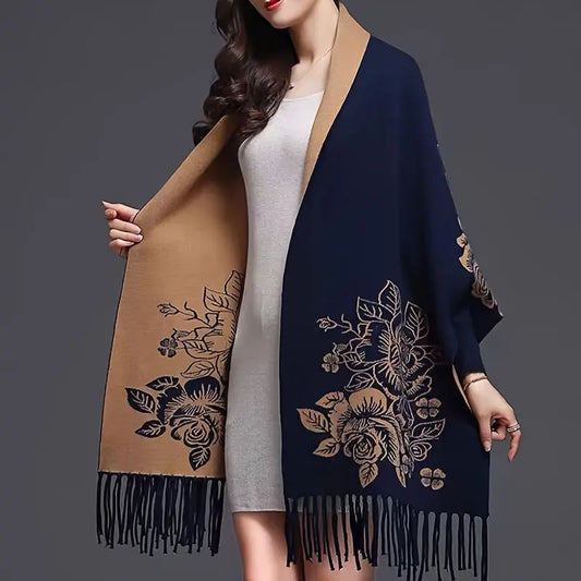 Vintage Floral Embroidered Polyester Shawl Wrap - Inelastic, Hand Washable, Woven, Decorative & Warm for Casual Outings - Women's Thick Autumn/Winter Shawl with Sleeves MyFave Boutique