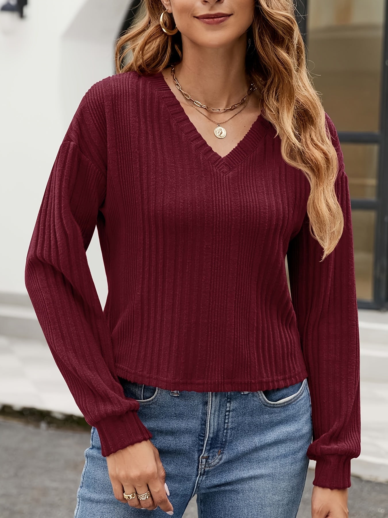 Women's V Neck Ribbed Knit Lightweight Soft Sweater Long Sleeve Cropped Casual Tops Women S-XLL MyFave Boutique