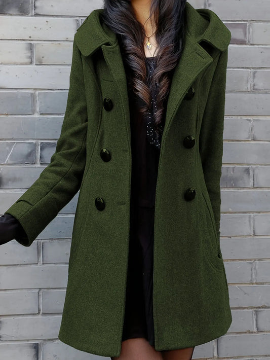 Women's Double Breasted Wool Pea Coat Trench Coat with Hood MyFave Boutique