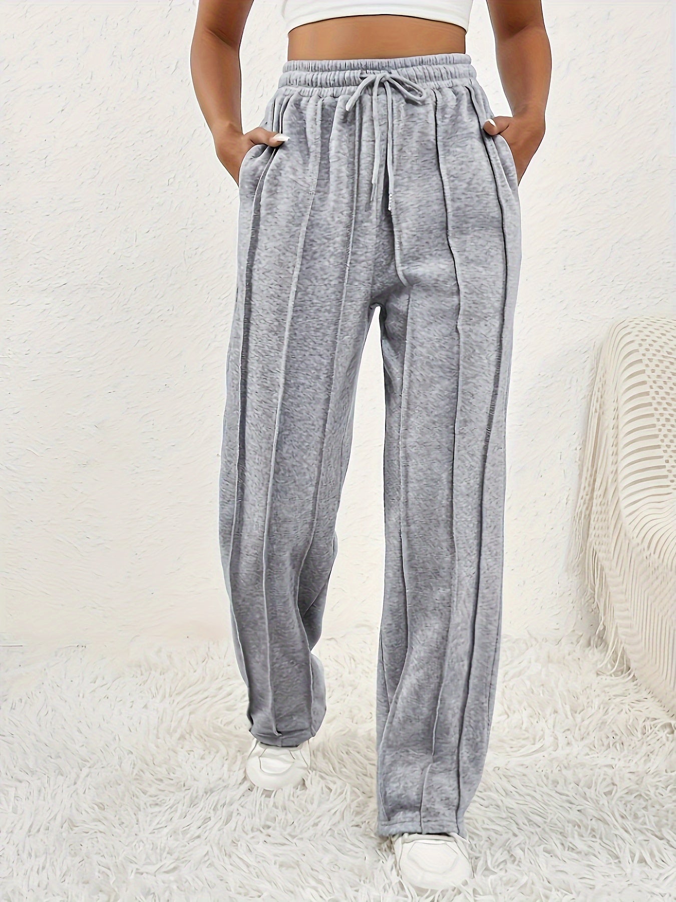 Women's Straight Leg Pintuck Sweatpants - Casual Loose Drawstring Pants for Spring & Fall MyFave Boutique