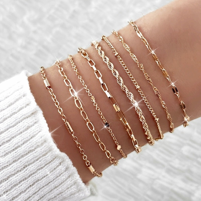 8pcs Dainty Chic Minimalist Thin Chain Bracelet Set - Elevate Your Style with Delicate Hand Chains for Everyday Wear, Mix-and-Match Jewelry Decoration, and Effortless Accessorizing MyFave Boutique