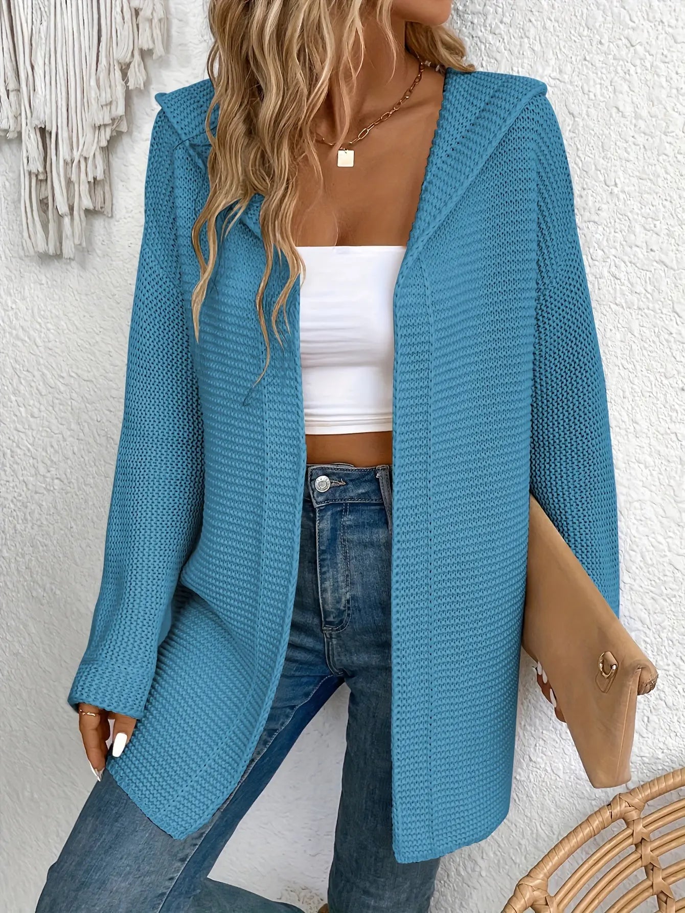 Open Front Hooded Cardigan, Casual Long Sleeve Cardigan For Fall & Winter, Women's Clothing MyFave Boutique