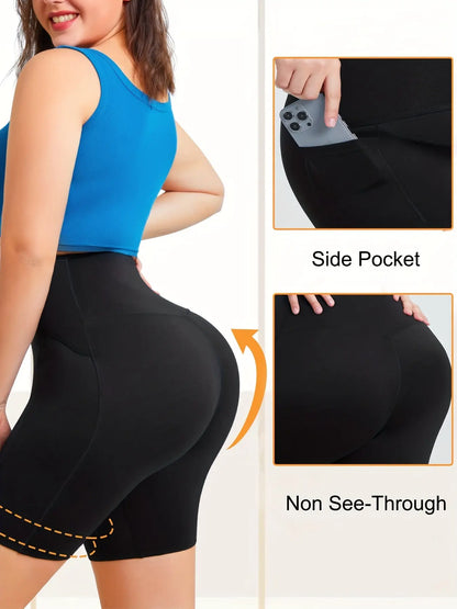 Women's Activewear: Breasted Compression Shorts With Pockets & Butt Lifting for Waist Training & Tummy Control Sports! MyFave Boutique