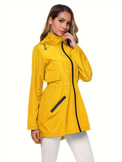 Women's Long Raincoat With Hood Zip Up Outdoor Lightweight Windbreaker Rain Jacket MyFave Boutique