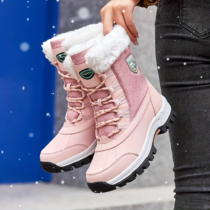 Women's Round Toe Winter Boots, Solid Color Thermal Plush Inner Thick-Sole Snow Boots, Women's Warm & Comfy Footwear MyFave Boutique