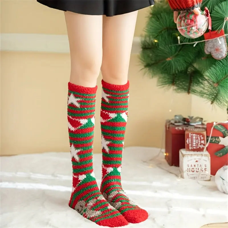 4/7/15 pairs Cartoon Print Fuzzy Christmas Socks for Women, 4/7/15 Pairs MyFave Boutique