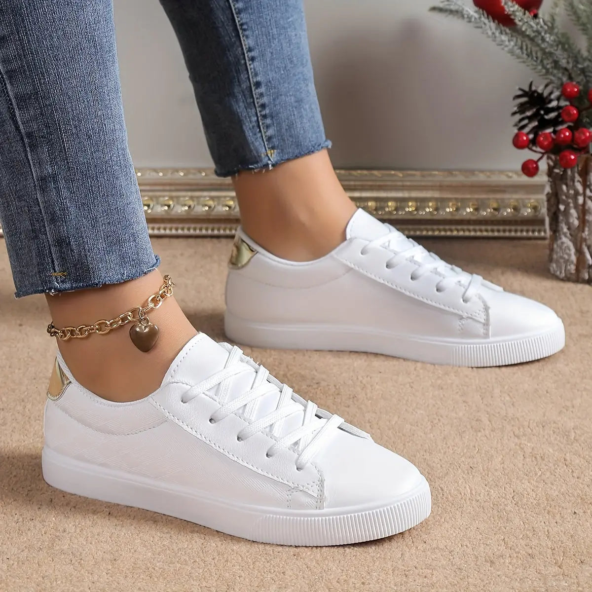 Women's Lace-Up White Sneakers: Lightweight & Comfortable Low Top Casual Shoes for Outdoor Wear MyFave Boutique