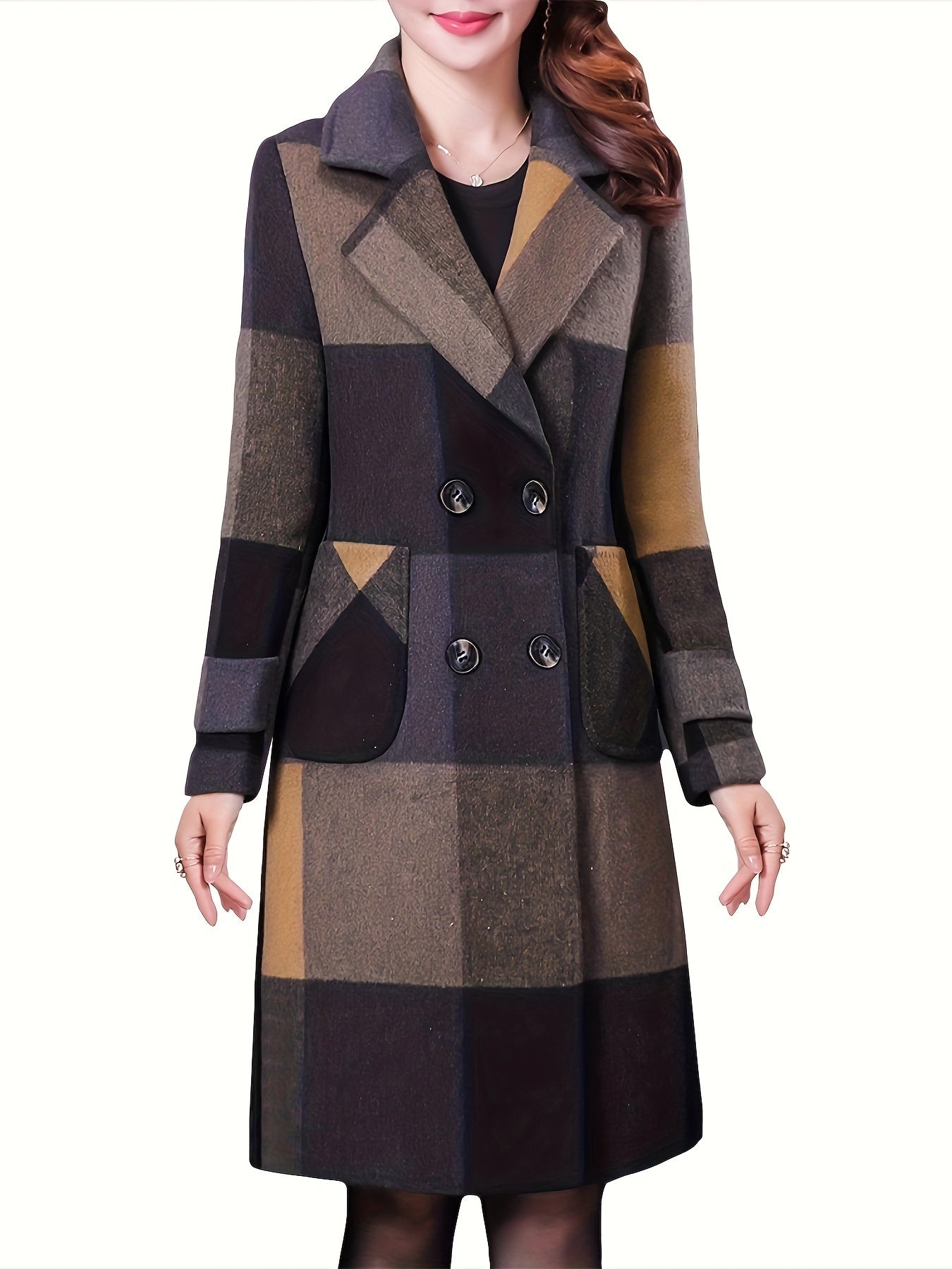 Aprsfn Women's Fashion Tartan Plaids Elegant Mid-Length Thicken Warm Pea Coat MyFave Boutique