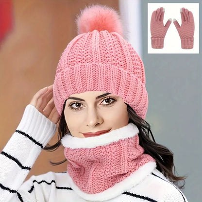 Women's Winter Warm Set: Knitted Beanie, Scarf, Gloves & Ear Cover for Christmas & Fall/Winter MyFave Boutique