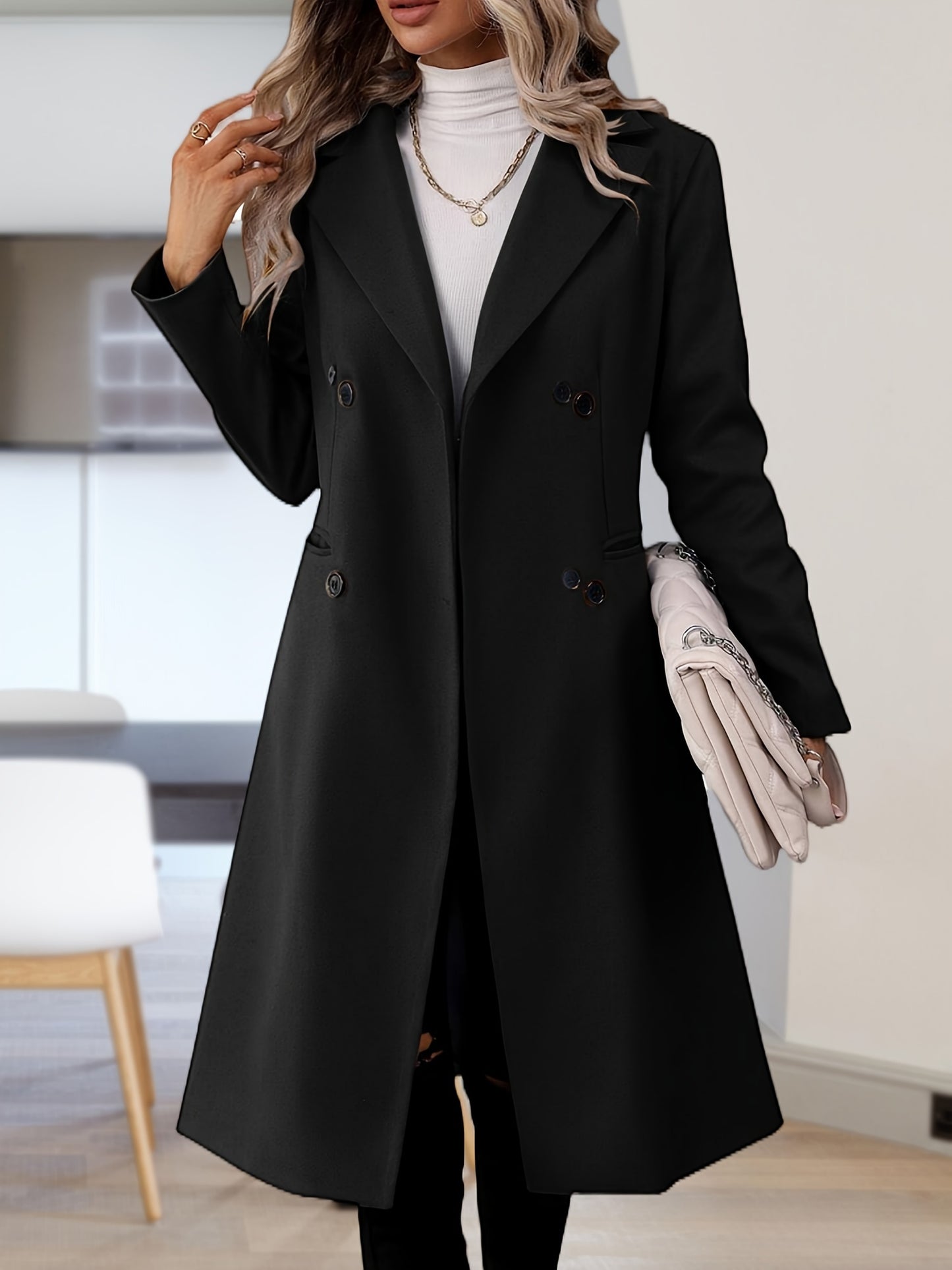 Womens Long Double Breasted Coats Lapel Collar Pea Coat Winter Slim Fit Jackets Trench Coat Outwear MyFave Boutique