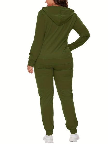 2 pcs Women's 2-Piece Solid Color Hoodie & Jogger Set, Long Sleeve Zip-up Hoodie & Drawstring Pants MyFave Boutique