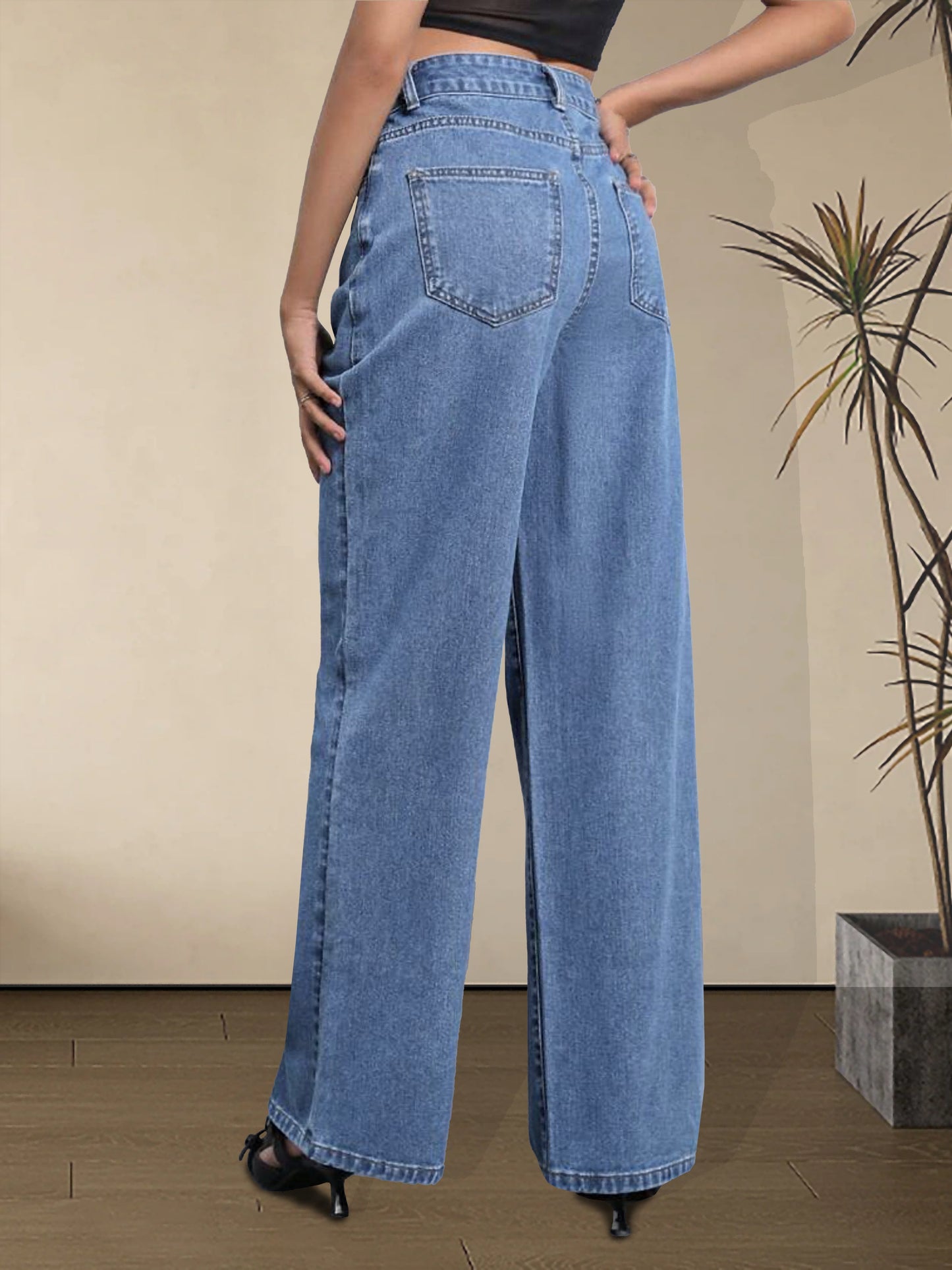 Relaxed Fit Wide Leg Jeans - Women's Denim Clothing with Slant Pockets, Non-Stretch Fabric, and Comfortable Loose Style for Casual Wear - Soft, Breathable, and Stylish Denim Pants MyFave Boutique