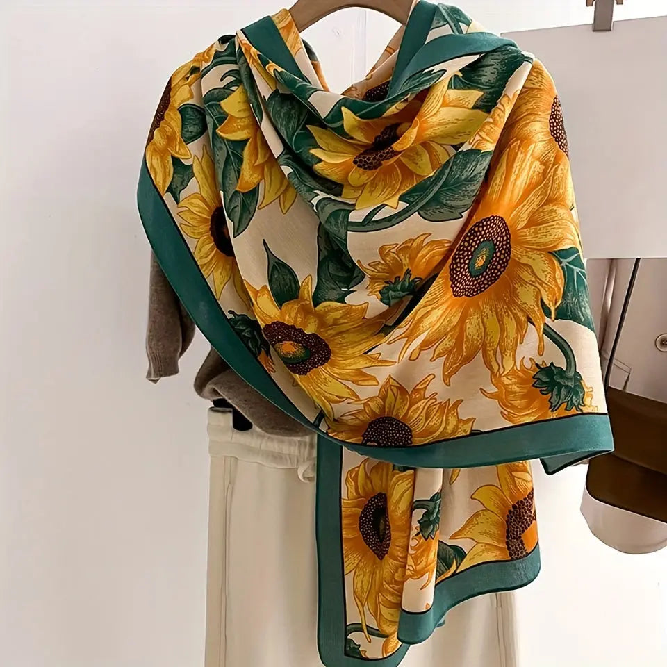 Literary Sunflower Printed Scarf Thin Breathable Shawl Summer Windproof Sunscreen Wrapped Scarf For Women MyFave Boutique