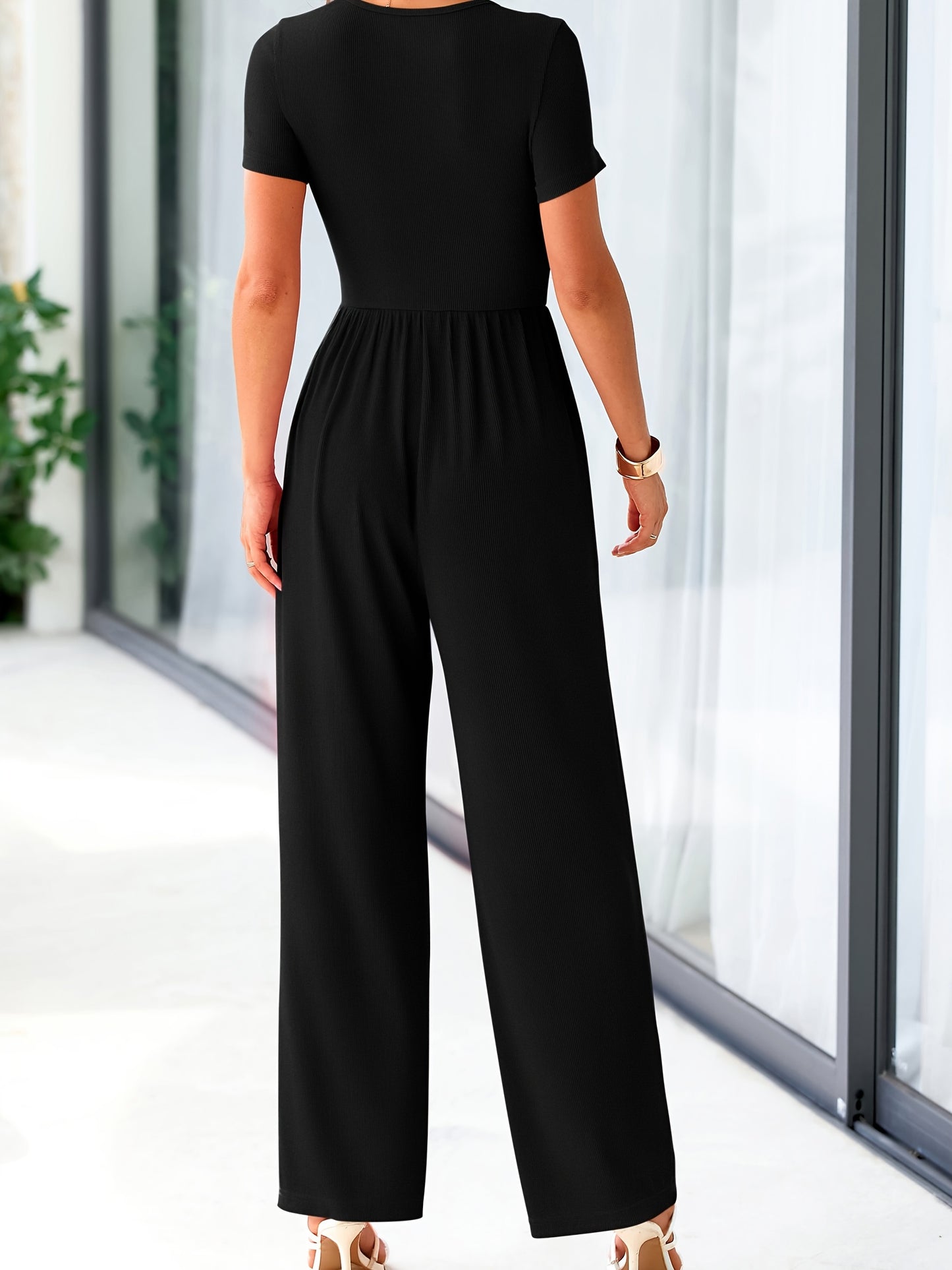 Womens Summer One Piece Jumpsuits Dressy Casual Short Sleeve Square Neck Wide Leg Jumpsuit Rompers MyFave Boutique