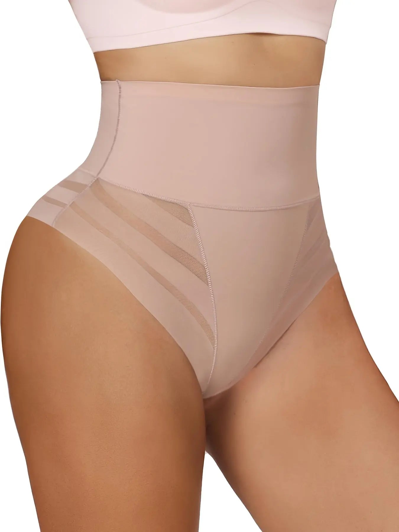 JUQDNX High Waist Shaping Thongs - Polyamide & Elastane Knit Fabric, Tummy Control Body Shaper, Medium Support, Seamless Solid Color Underwear with Contrast Mesh Detail for Butt Lifting & Sculpting MyFave Boutique