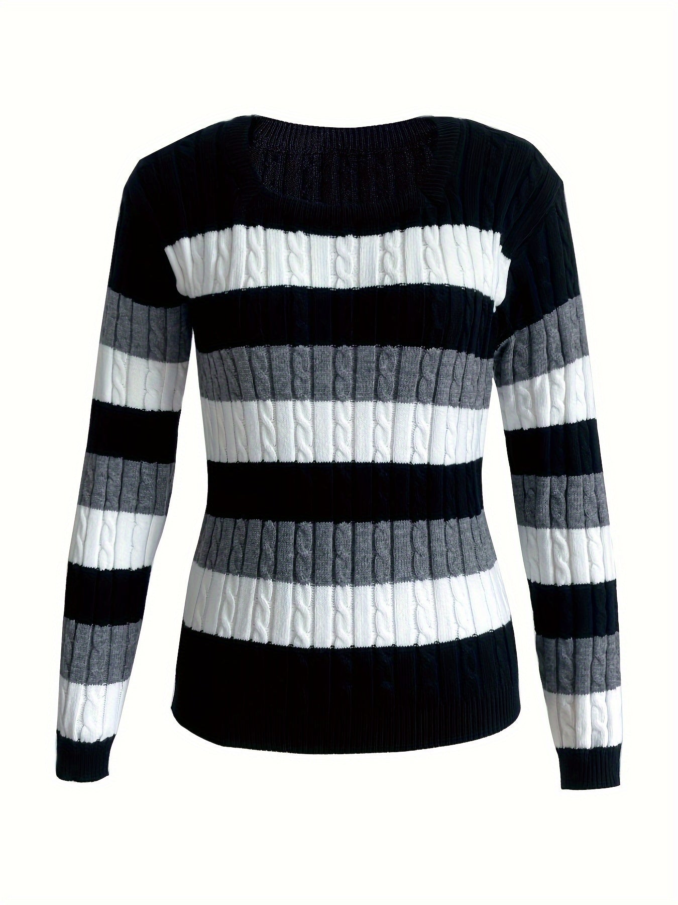 Striped Color Block Long Sleeve Sweater for Women, Versatile Slim Fit Winter Fall Top MyFave Boutique