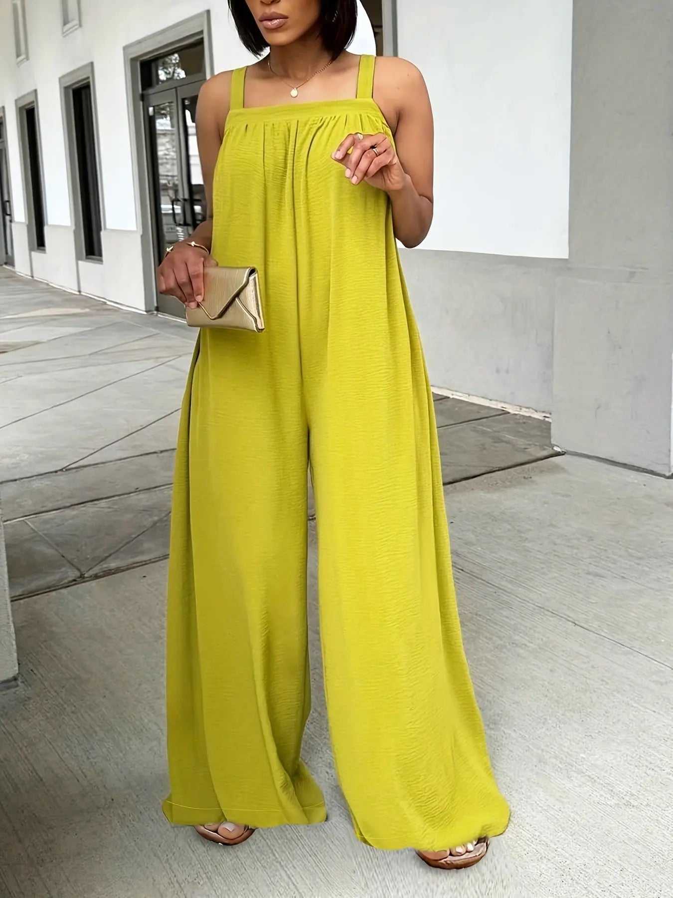 Women's Solid Color Wide Leg Jumpsuit for Spring & Summer, Casual Pintuck Sleeveless Tank Jumpsuit MyFave Boutique