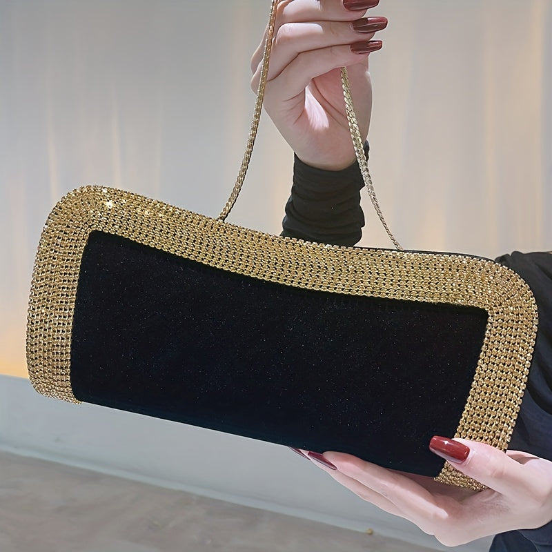 Shiny Rhinestone Clutch Bag with Metal Chain - Perfect for Evening Events and Parties MyFave Boutique