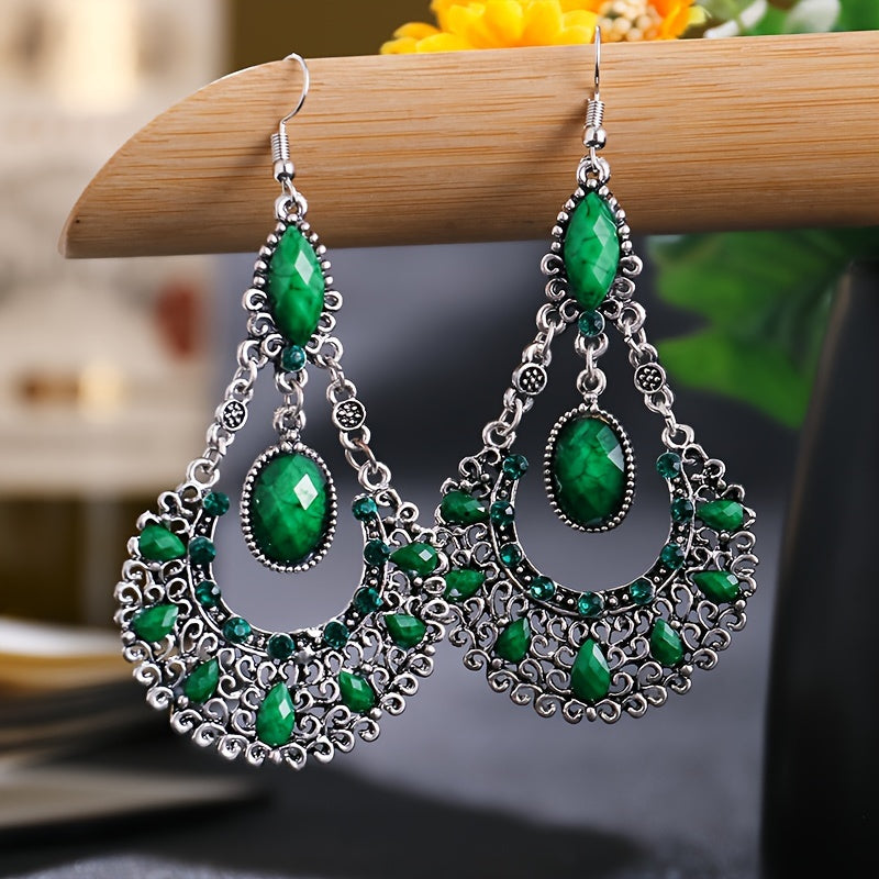 2 pairs of Ladies' Dangle Earrings, Red and Green Rhinestones Alloy Shiny Decoration for daily life and attending formal events, holiday birthday gift-giving MyFave Boutique