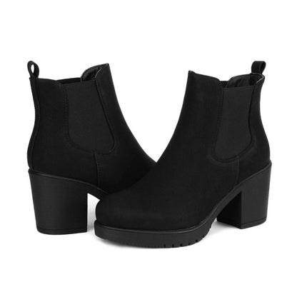 Women's High Chunky Heel Chelsea Ankle Boots Slip On Elastic Fall Heeld Booties Shoes double Classic fasion MyFave Boutique