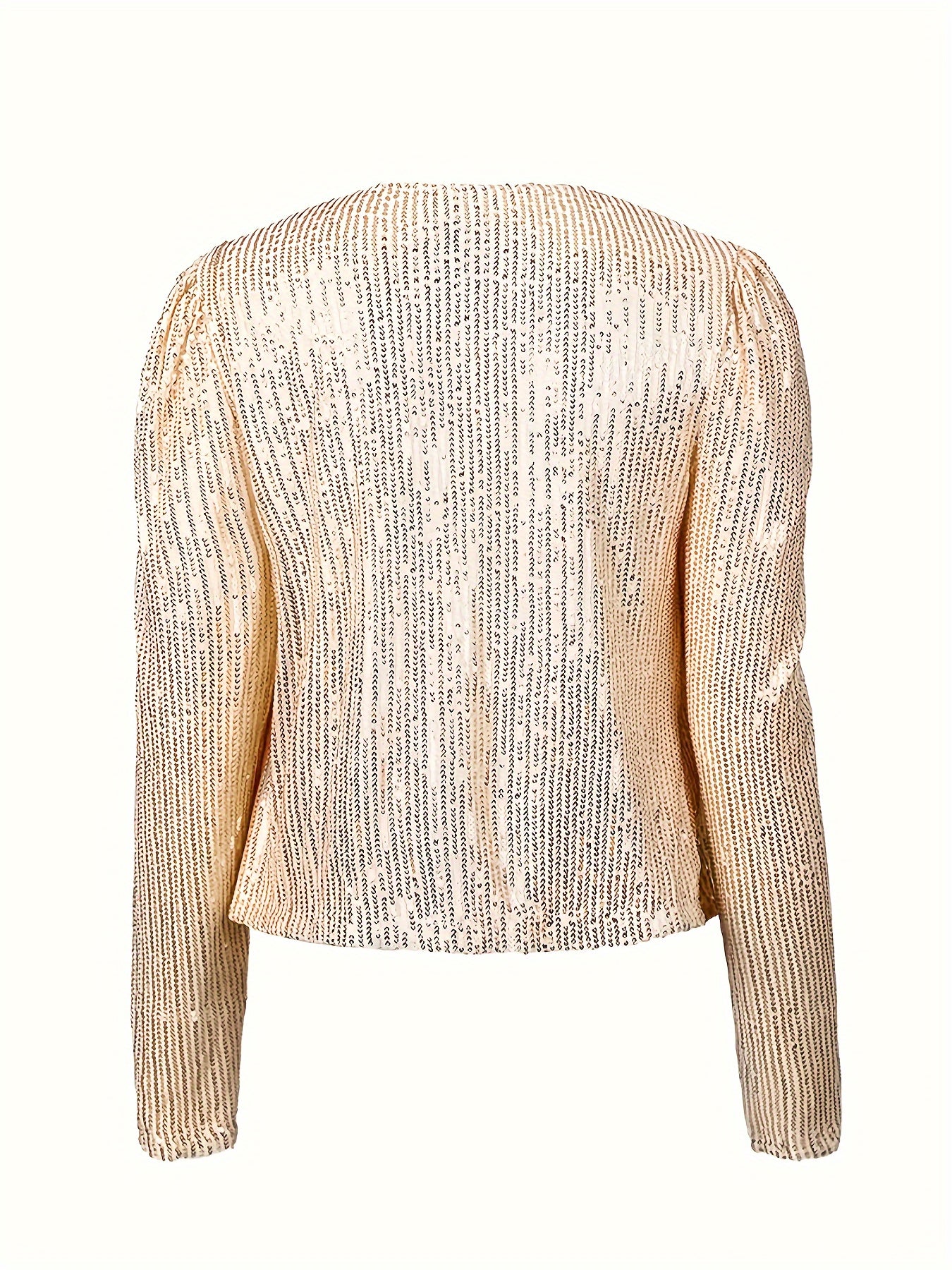 Sequined Open Front Jacket, Elegant Long Sleeve Slim Outwear For Spring & Fall, Women's Clothing MyFave Boutique