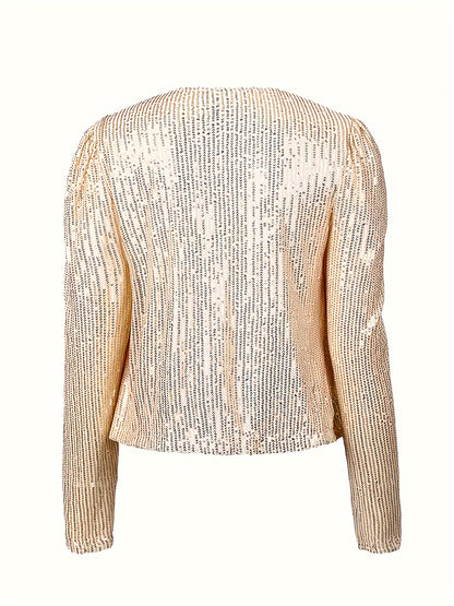 Sequined Open Front Jacket, Elegant Long Sleeve Slim Outwear For Spring & Fall, Women's Clothing MyFave Boutique