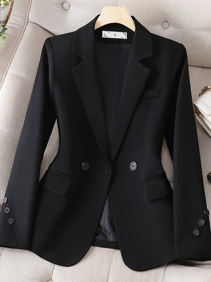 Notched Collar Button Front Blazer for Women, Elegant Long Sleeve Office Blazer MyFave Boutique