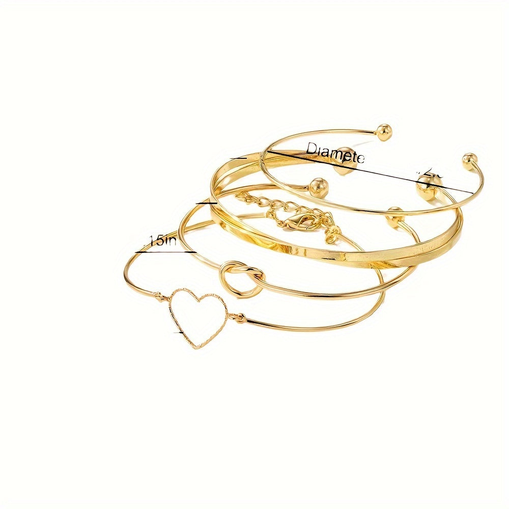 4pcs/Set Golden Color Knotted Love Cuff Bangle Stackable Bracelet Alloy Hand Decoration Jewelry Gift MyFave Boutique