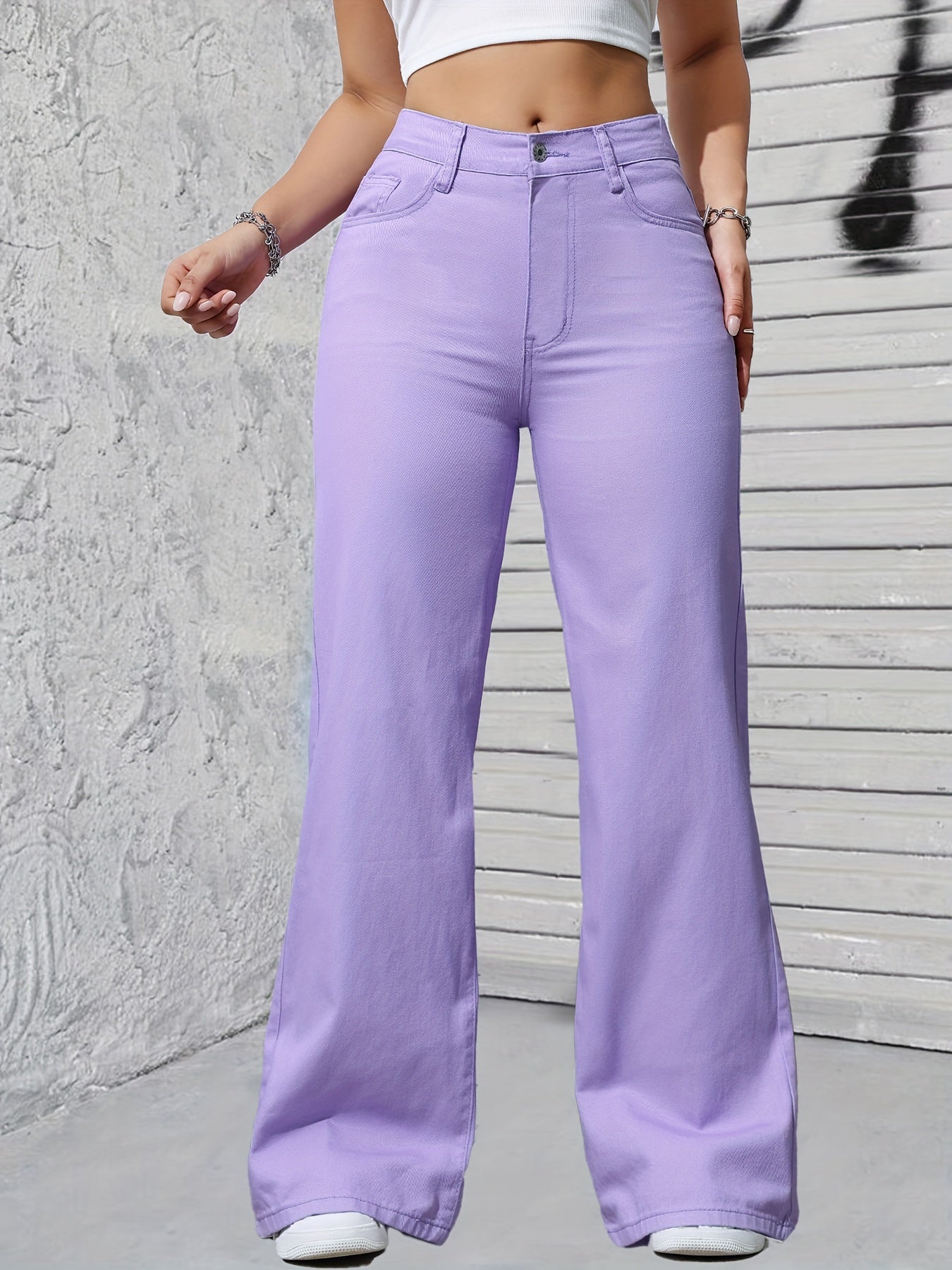 Vibrant Magenta Chic Streetwear Loose Fit Jeans - Soft Stretchy Denim, Flattering High-Waisted Design, Five Pocket Style, Women's Fashionable Denim Clothing for Casual Daily Wear MyFave Boutique