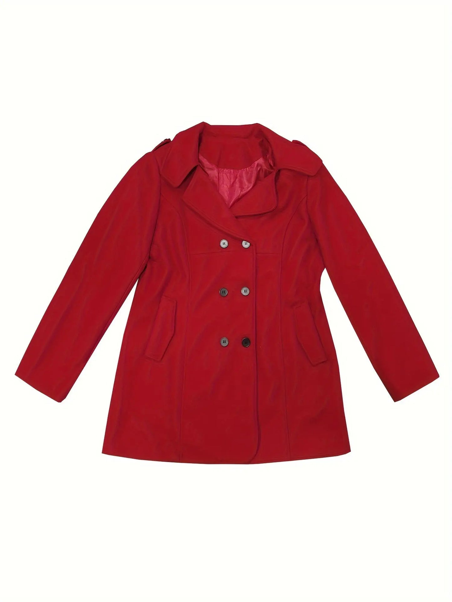 Elegant Solid Red Polyester Trench Coat for Women - Fall/Winter Skinny Fit Long Sleeve Woven Overcoat with Regular Sleeves and No Belt MyFave Boutique