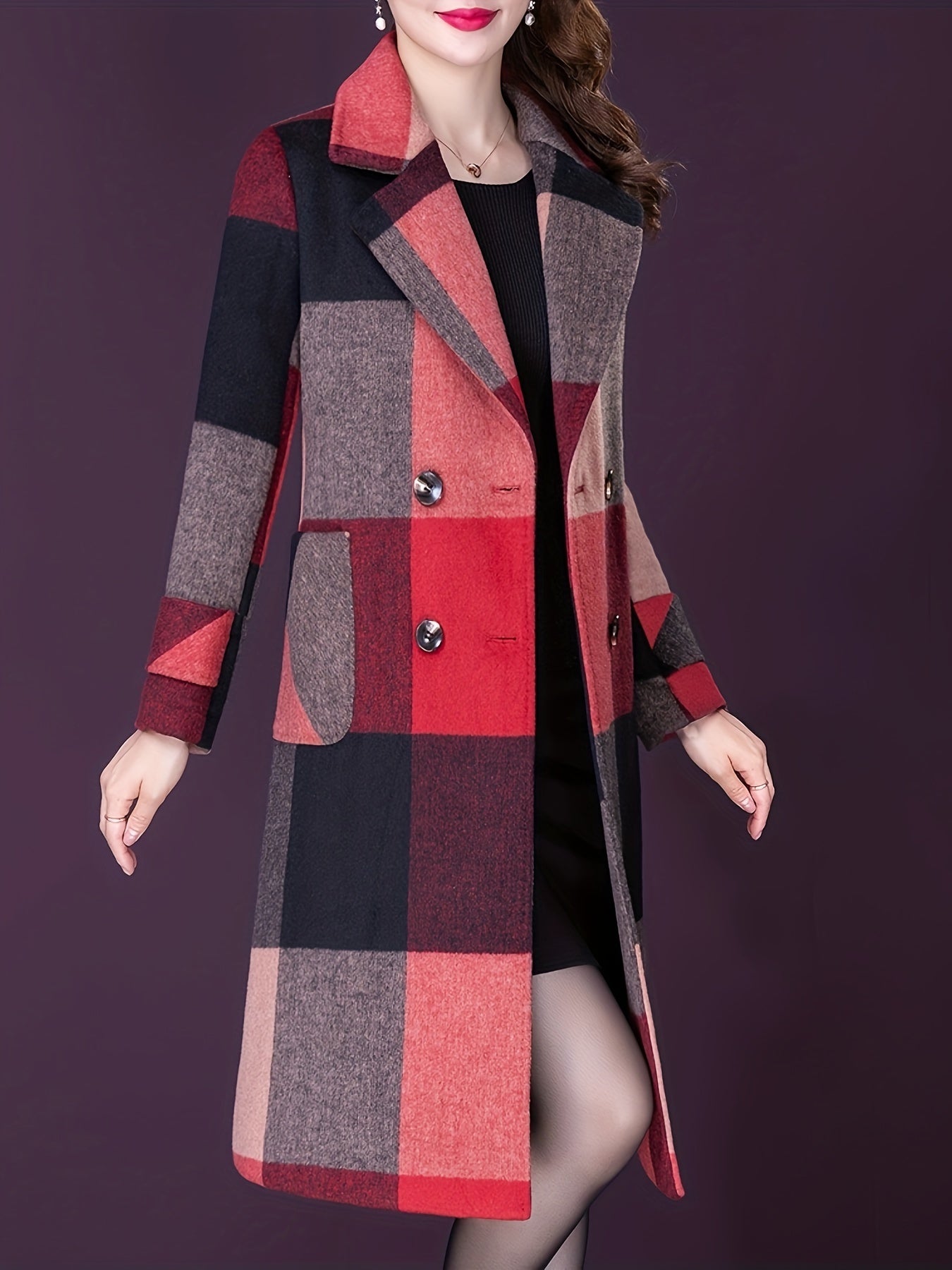 Aprsfn Women's Fashion Tartan Plaids Elegant Mid-Length Thicken Warm Pea Coat MyFave Boutique