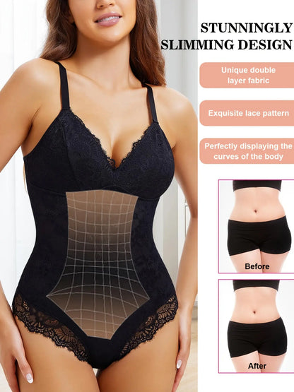 Women Lace Shapewear Bodysuit Tummy Control Body Shaper V Neck Fajas Sculpting Tank Tops Slimming Camisole Corset Trendy Party Outfits MyFave Boutique