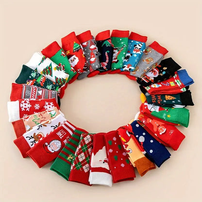 Random 12/20 Pairs Of New Autumn And Winter Thermal And Sweat-absorbing Santa Claus Cookie Cute Long Socks As A Christmas Gift For Family And Friends MyFave Boutique