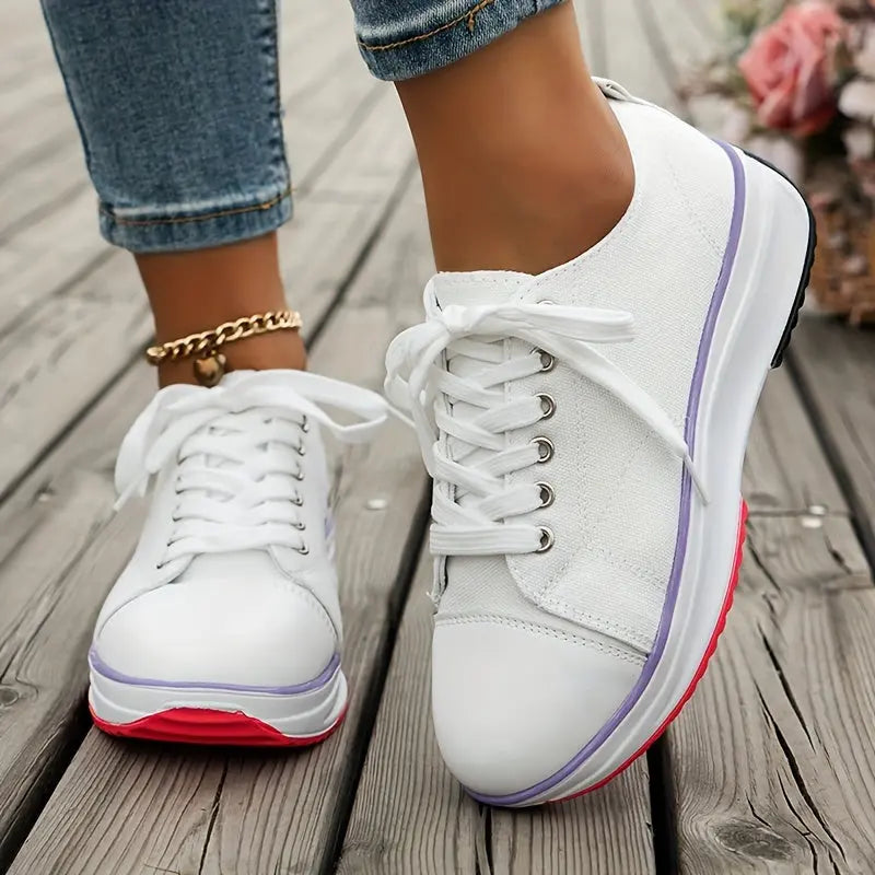 Women's Candy Color Lace-Up Platform Canvas Sneakers, All-Match Walking Trainers MyFave Boutique