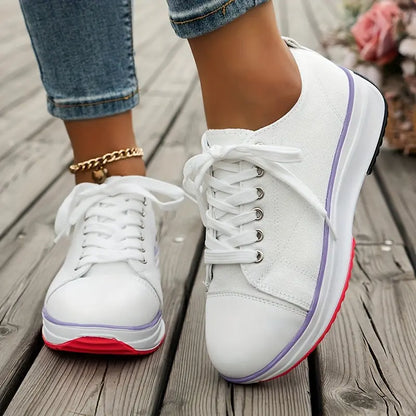 Women's Candy Color Lace-Up Platform Canvas Sneakers, All-Match Walking Trainers MyFave Boutique