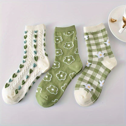 5 Pairs Floral Print Socks, Sweet & Comfy Mid Tube Socks, Women's Stockings & Hosiery MyFave Boutique